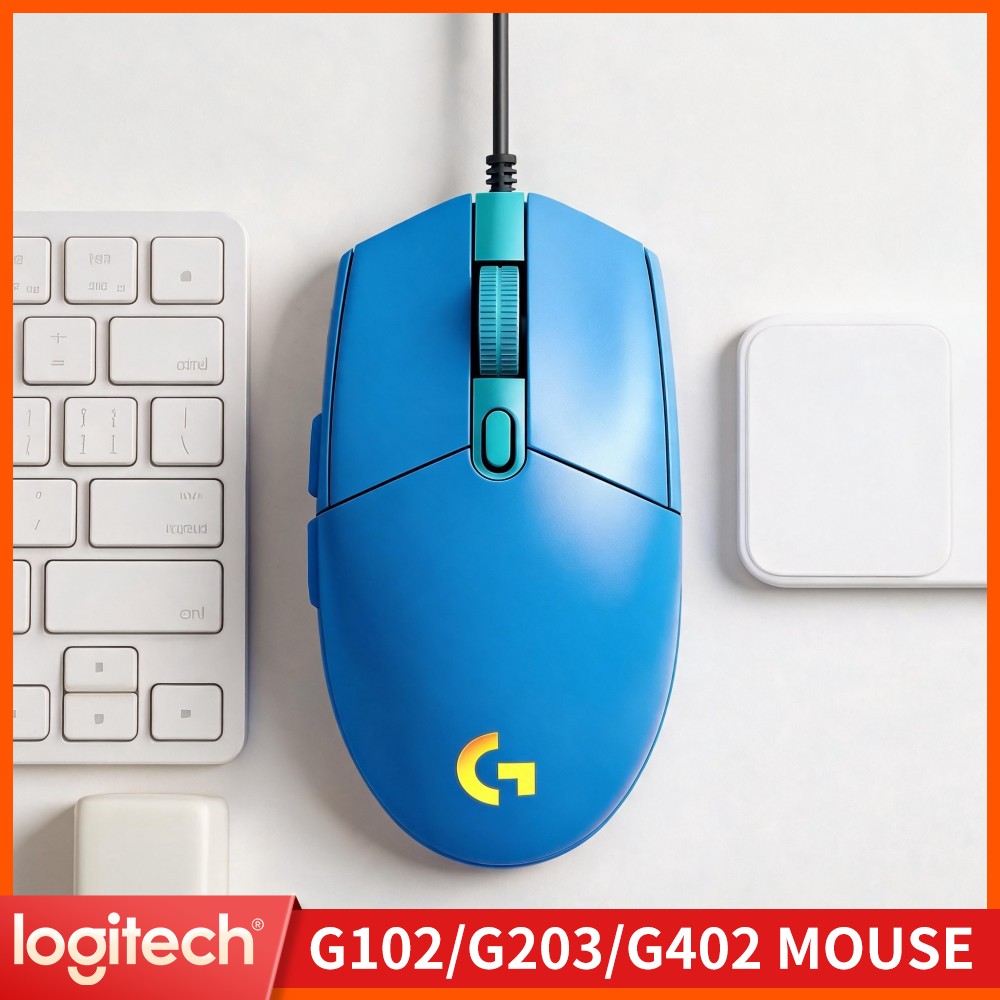 Logitech Mouse G203 - เมาส์เกมมิ่งแบบมีสาย Logitech G203 ปุ่มทนทาน ไฟ RGB