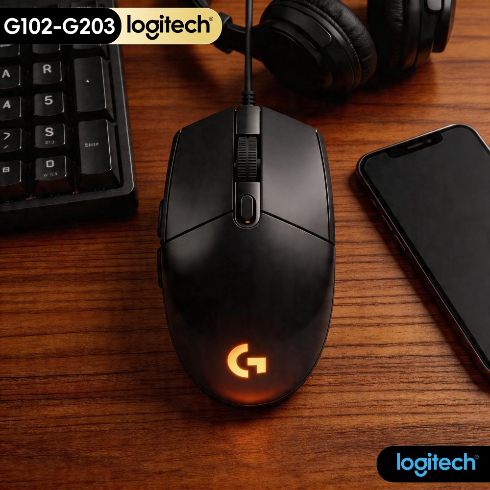 Logitech Mouse G203 - G102 โลจิเทค G203 เมาส์เกมมิ่ง สีดำคลาสสิก พร้อมไฟ