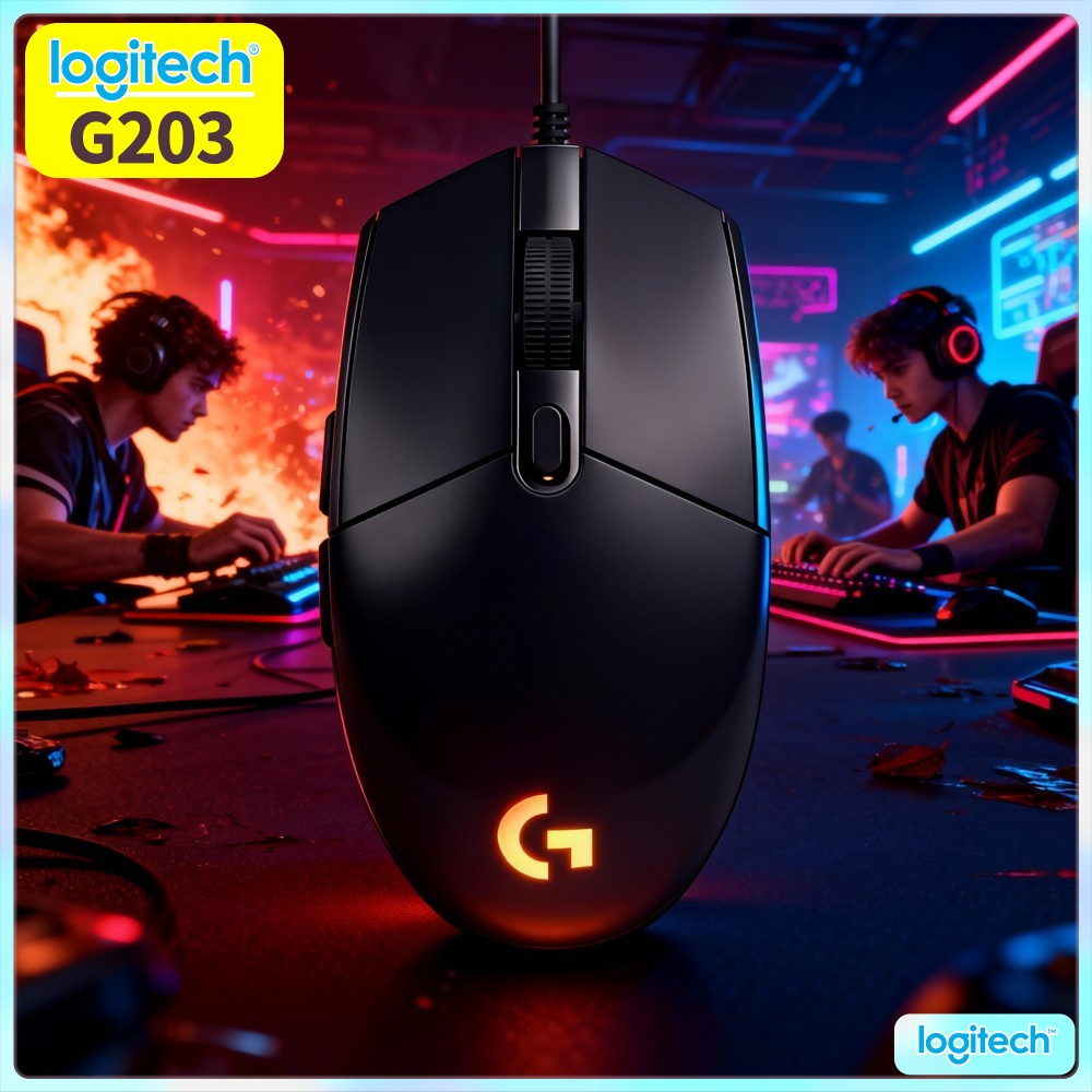 Logitech Mouse G203 - เมาส์เกมมิ่งแบบมีสาย Logitech G203 โครงสร้างแข็งแรง ไฟ RGB