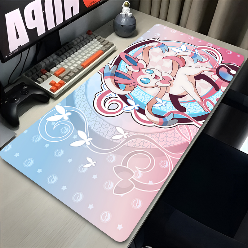 Esports Gaming Mice - แผ่นรองเมาส์สีชมพูขนาดใหญ่ XXL อุปกรณ์เสริมคอมพิวเตอร์สำหรับเล่นเกม P-pokemon Sylveon แผ่นรองคีย์บอร์ดสำหรับวางโต๊ะ