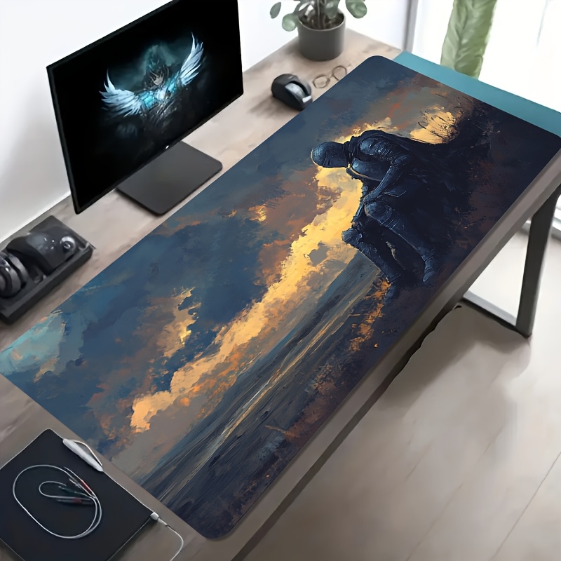 Esports Gaming Brands - แผ่นรองเมาส์เกมมิ่งขนาดใหญ่ ยี่ห้อ Knight Dusk ลายเหล็ก ตกแต่งสวยงาม